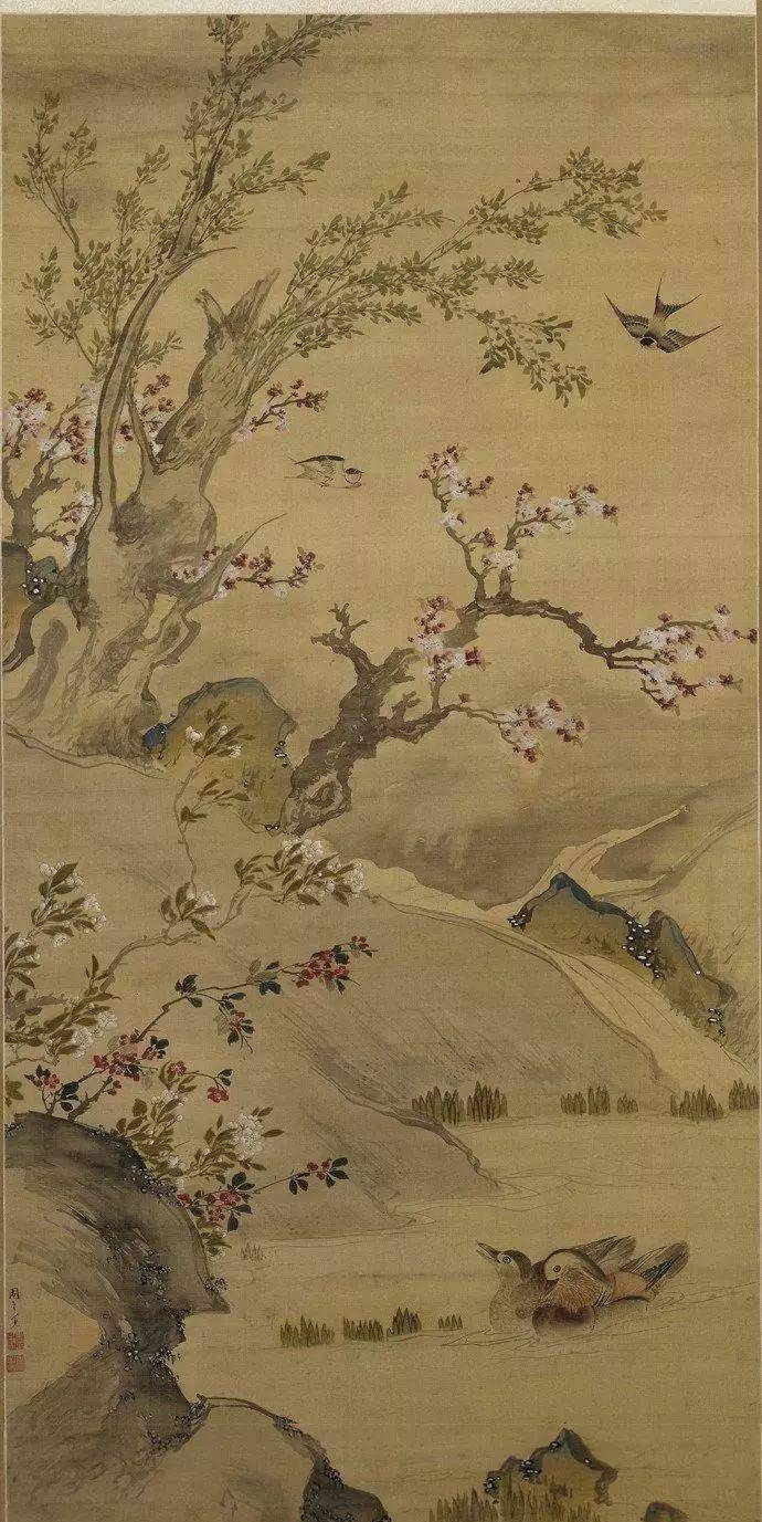 中国古美術・旧藏・明末風・周之冕款・花鳥画・絹本中堂掛軸・純手描き・書画・骨董品 中国古美術・旧藏・明末風・周之冕款・花鳥画・絹本中堂掛軸・純