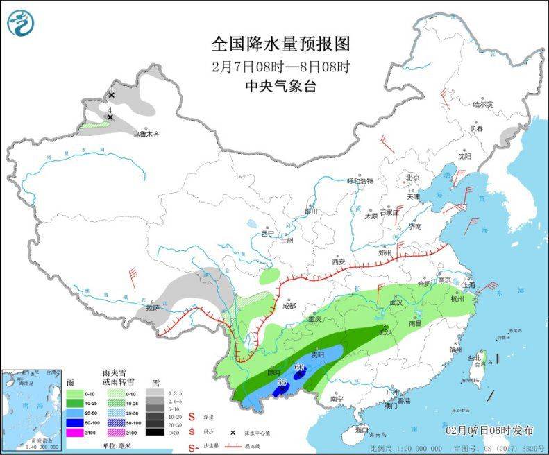 江南，华南等地将有大量降雨，而冷空气将影响华北等地