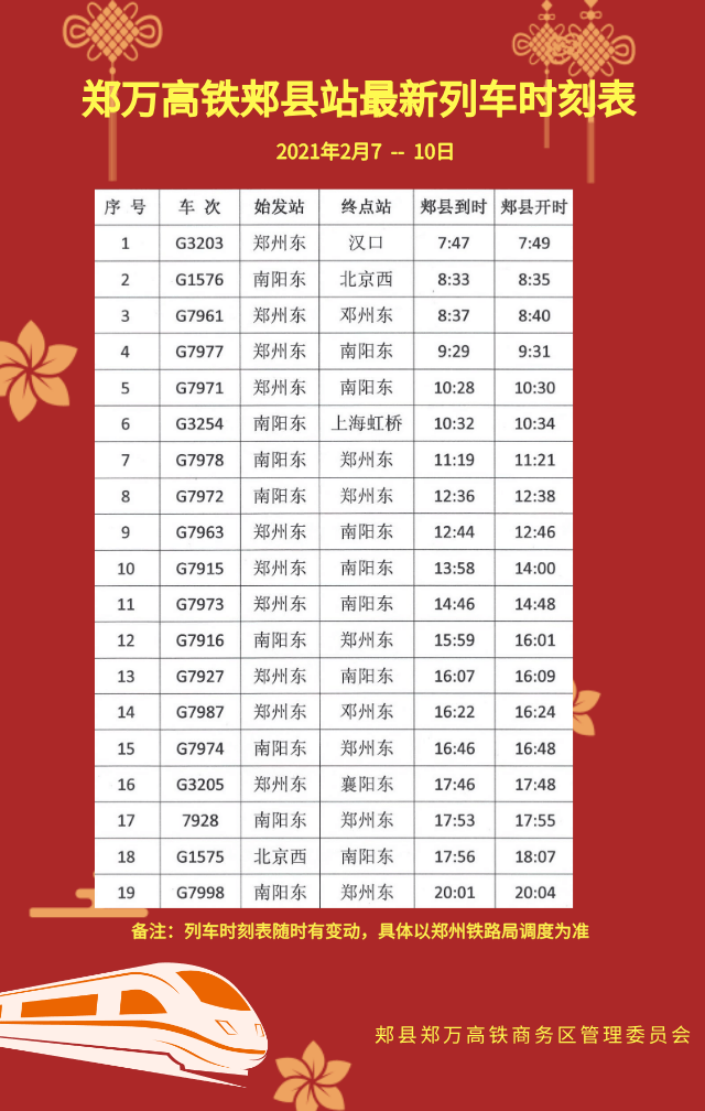 郟縣高鐵站最新時刻表