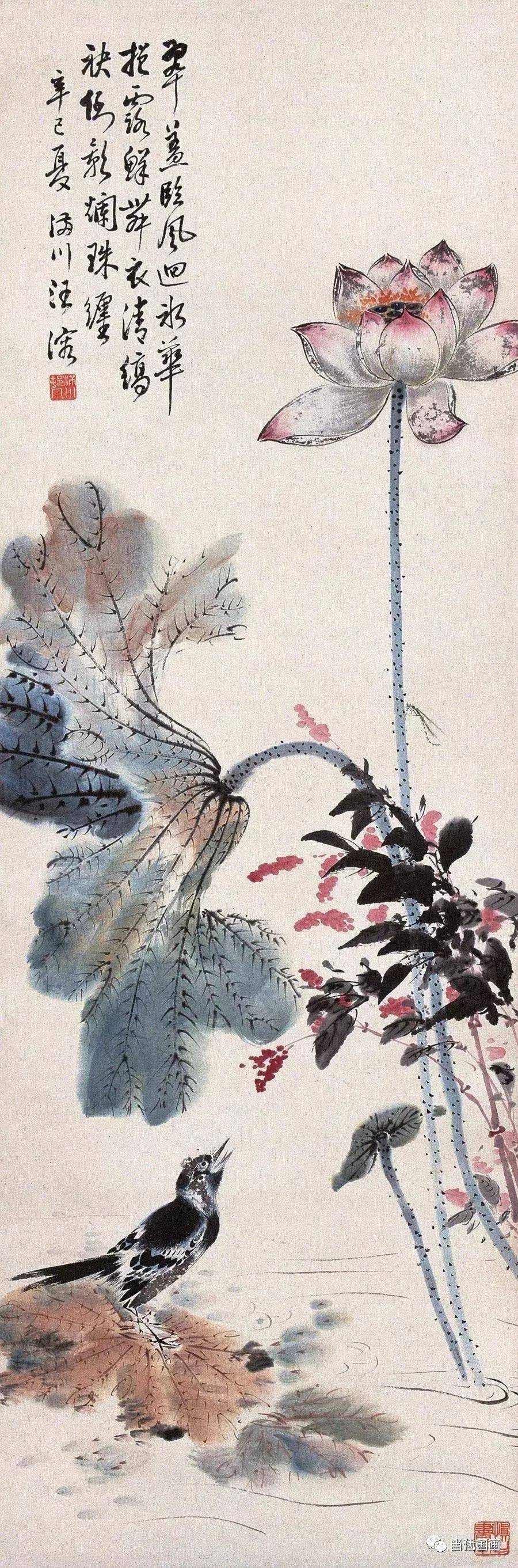 汪慎生荷花画法笔致生动