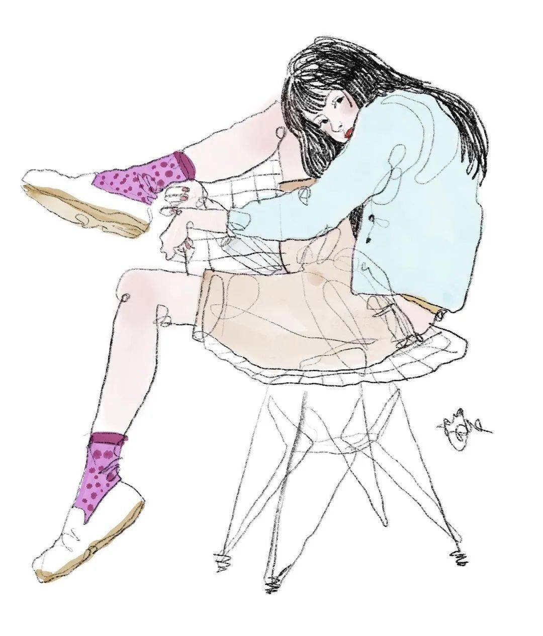 很舒服的线条 时尚女生插画