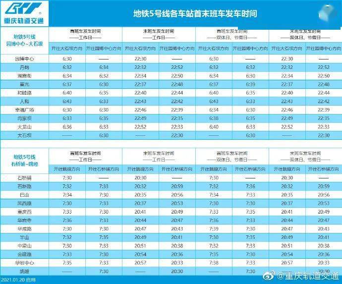 班車發車時間表大家往下滑動查看圖源:微博@重慶軌道交通截圖春節期間
