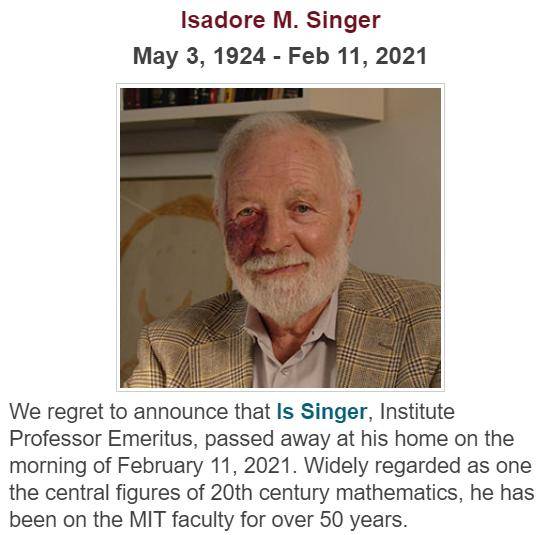 陈省身|数学家伊萨多·辛格去世 享年96岁