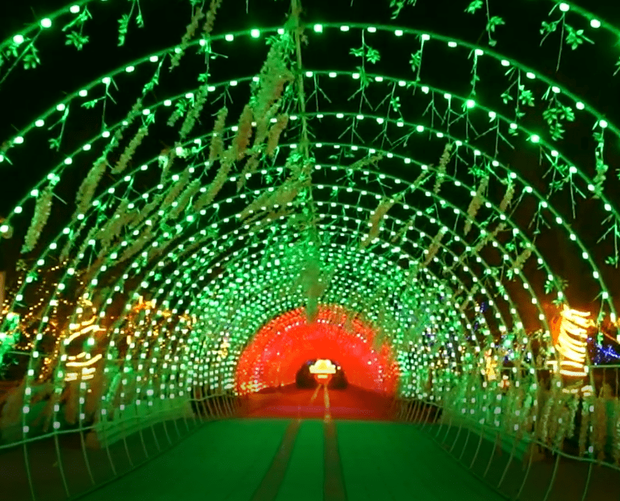 麗正園風景區已於臘月二十六開放夜景,夜幕降臨之時,麗正園上空繁星