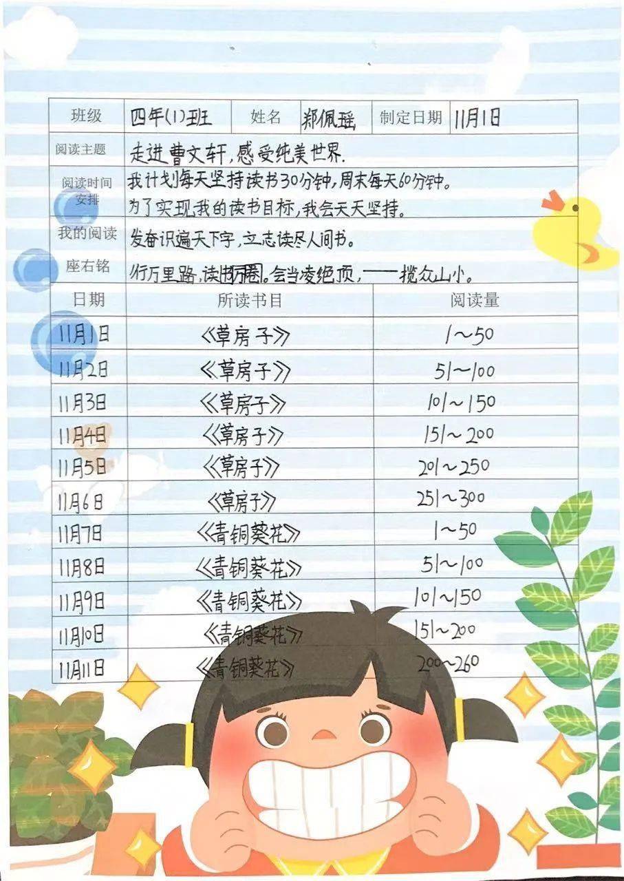 出了一份份精美的阅读计划表。每一张计划表都凝结着孩子对阅读的热情。