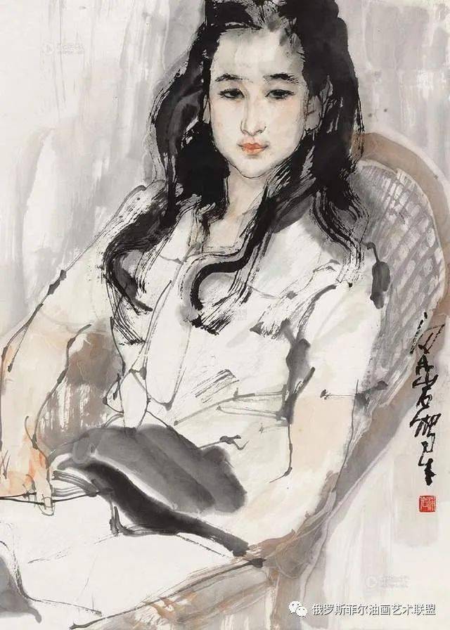 中国水墨人物画的领军人物梁岩水墨美女作品欣赏