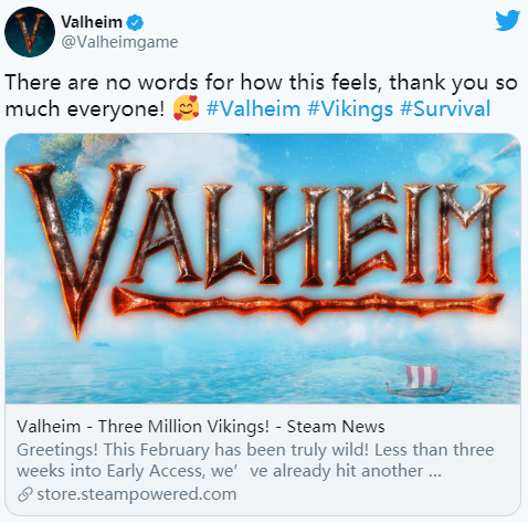 《Valheim:英灵神殿》销量破300万官方致谢玩家