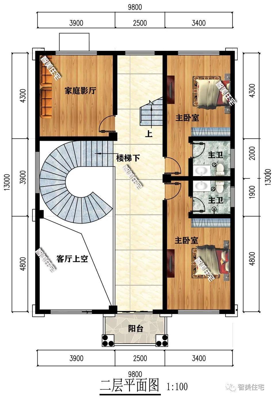 面寬尺寸不大帶挑空客廳和旋轉樓梯的簡歐別墅這樣設計真好看