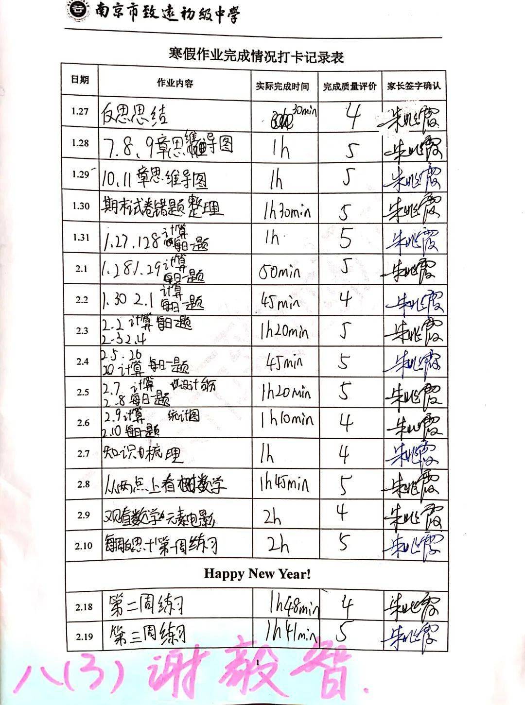 這就帶大家來欣賞下我們的寒假作業打卡記錄表.