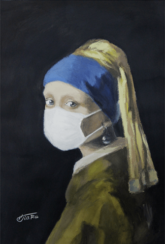 4k水粉画 《戴口罩的葛丽叶》水韵流彩美术社团课程是我校特色社团