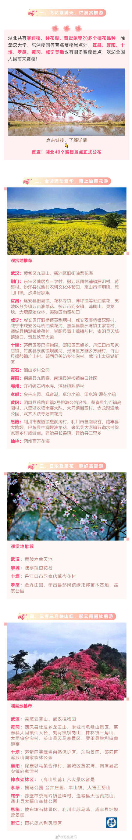 官宣！湖北省春季十大赏花线路