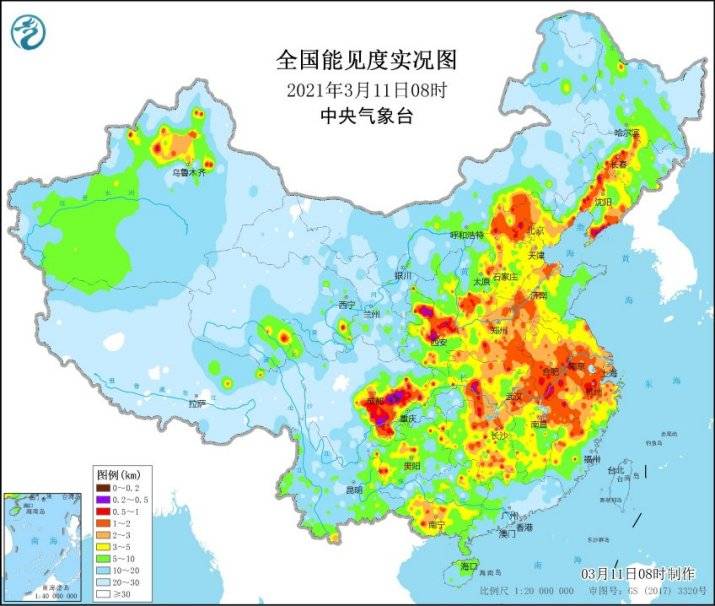 京津冀等地雾或霾天气持续 中东部大部迎弱降水