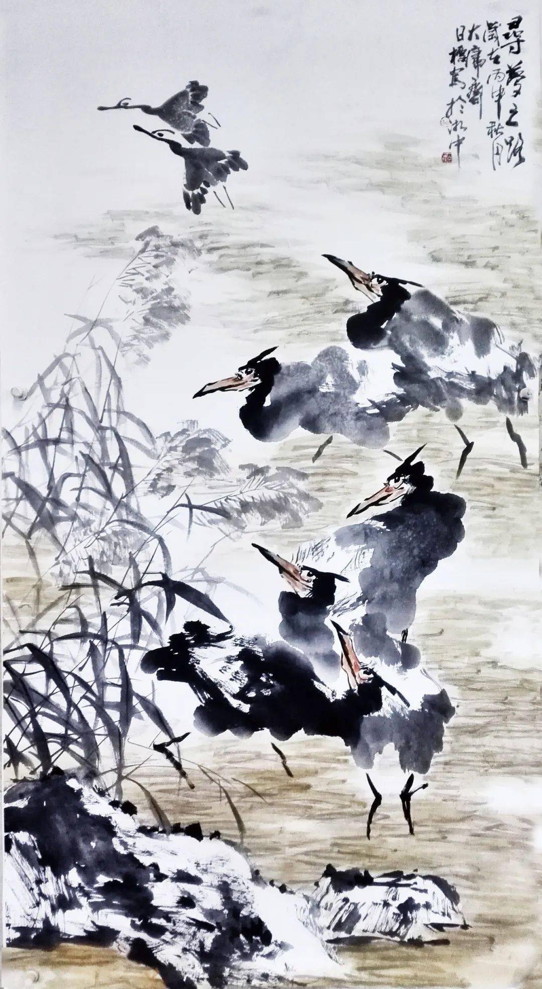 潇湘一苍鹭游戏山水间记李日标写意花鸟画