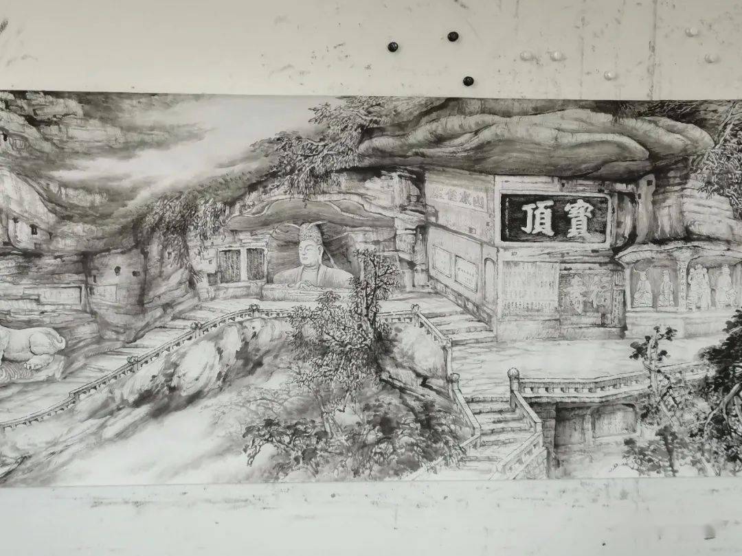 家乡的大足石刻就成了他画作的主要灵感来源.