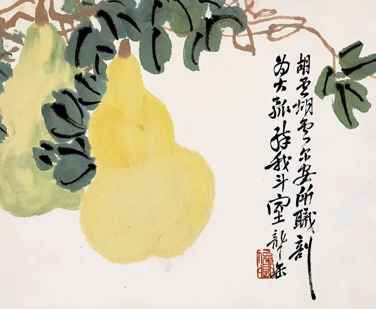 是吴昌硕61岁所作的《掇英图册》,共八开,分别以大写意法写批杷,葫芦