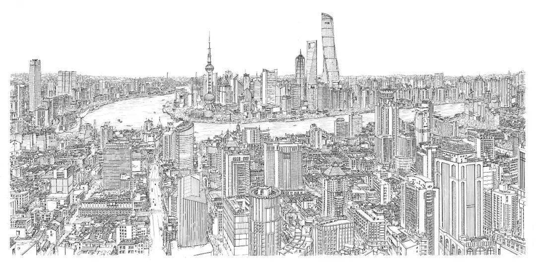 上海外滩工笔画图片