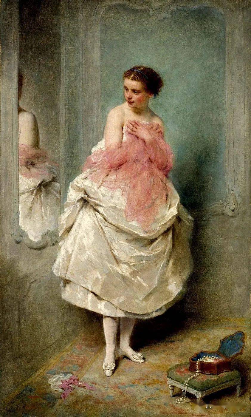 油画中的法国少女清纯唯美肤如凝脂