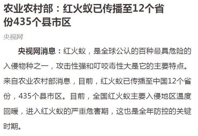 【消毒与病媒】红火蚁入侵我国12省,专家教您如何识别及预防