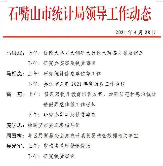 石嘴山市统计局推行晾晒重点工作动态机制着力提升工作质效