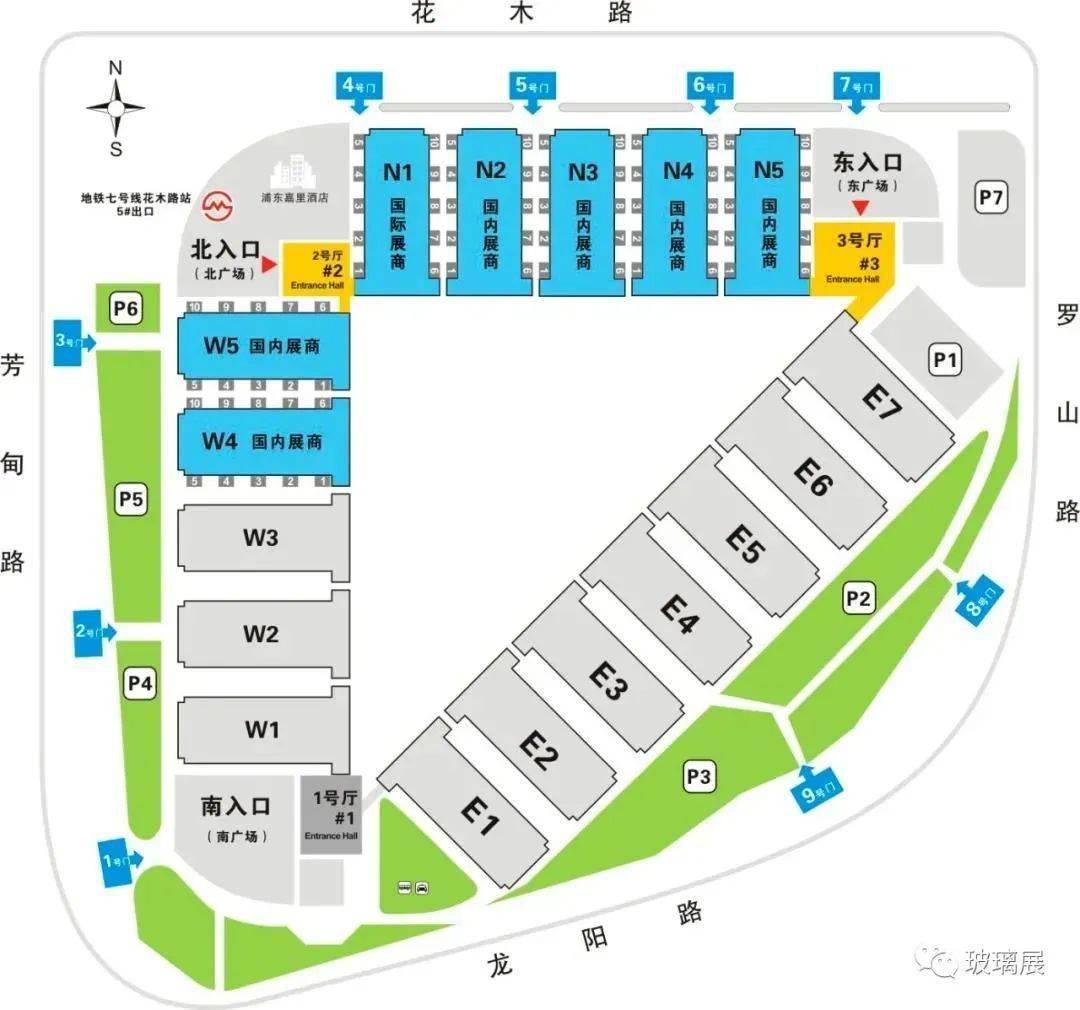 展馆布局图:第31届中国玻璃展将使用上海新国际博览中心7个室内展馆