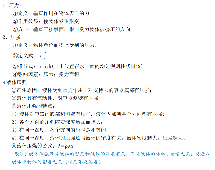 初中物理壓強知識點精講抓緊收藏