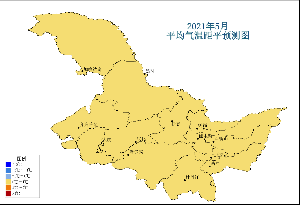 其中大興安嶺,黑河局部,伊春北部氣溫為10～13℃,其它地市氣溫為13