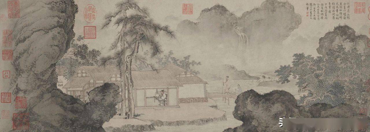 中国　明時代　唐寅　歩渓圖　絹本　原色複製　◇検故宮博物館◇ 一鼎軒0926 明.唐伯虎《事茗图》高清赏析，作品现藏北京故宫博物院_搜狐网