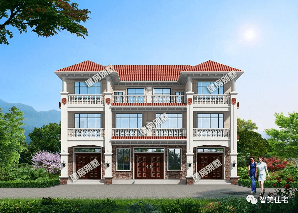 宽16米多的两栋双拼房第一栋造价约35万户型二共堂屋设计