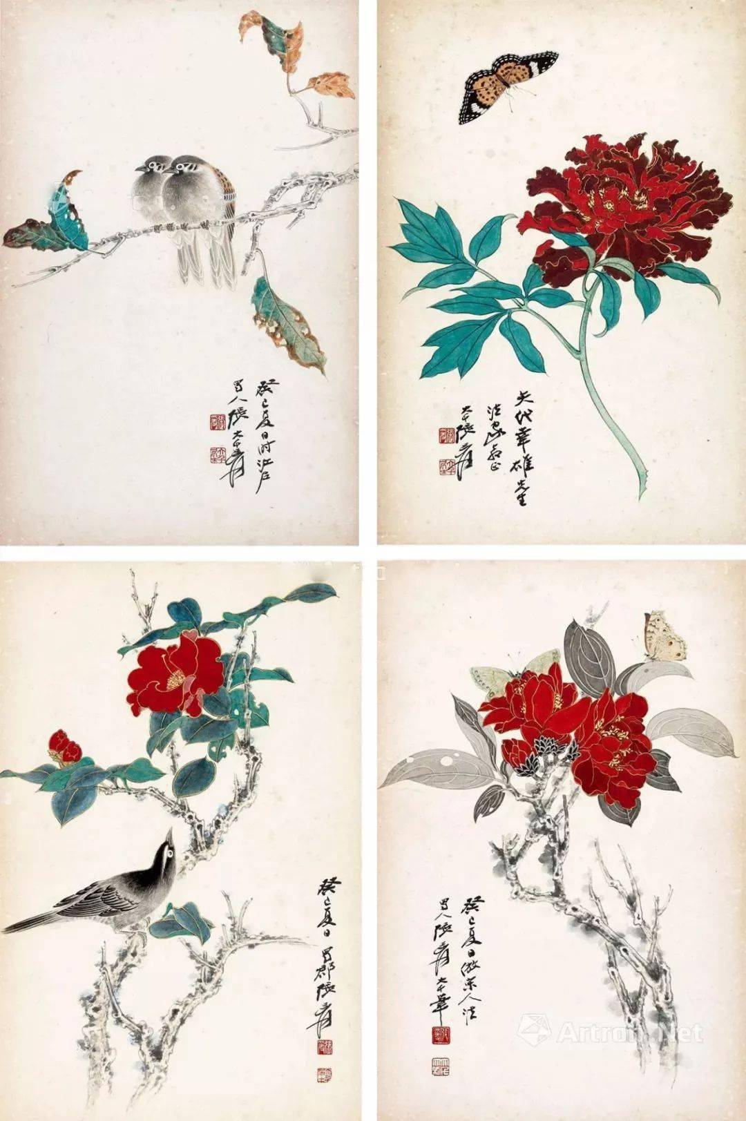 张大千花卉册册页（八开） 纸本-艺术搜索_张雄艺术网