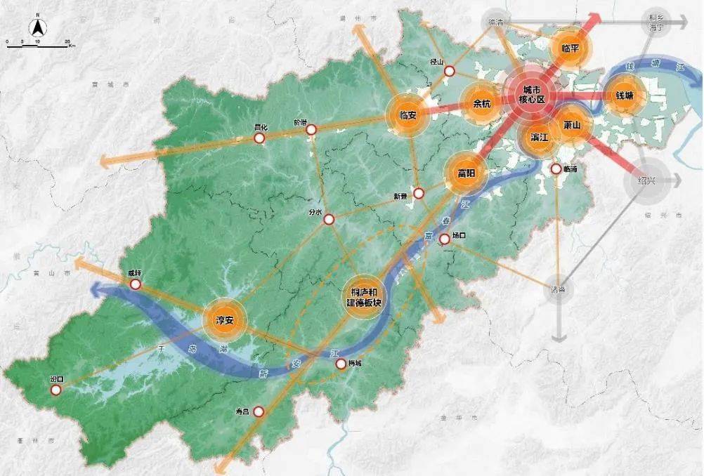市域国土空间总体格局图《规划》提出,未来杭州市要融入长三角区域