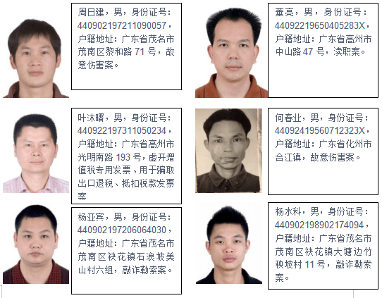 茂名62名在逃人员全国通缉快快自首