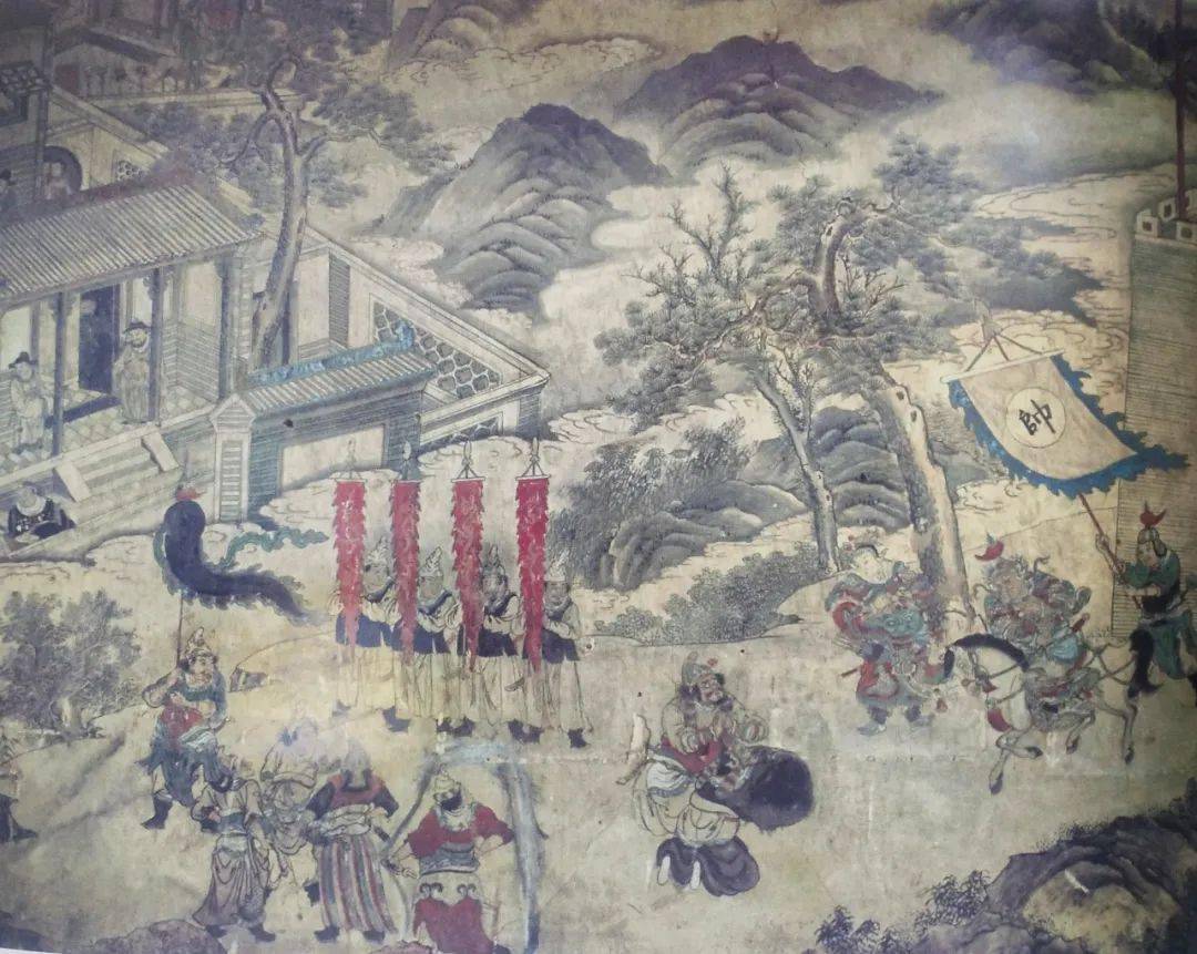 郭子仪单骑见回纥图▲郭子仪庆寿图▲东山墙壁画—《西游记》神话