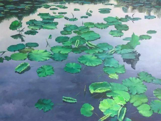 写实油画丨夏天静静的绘出这一片荷塘月色