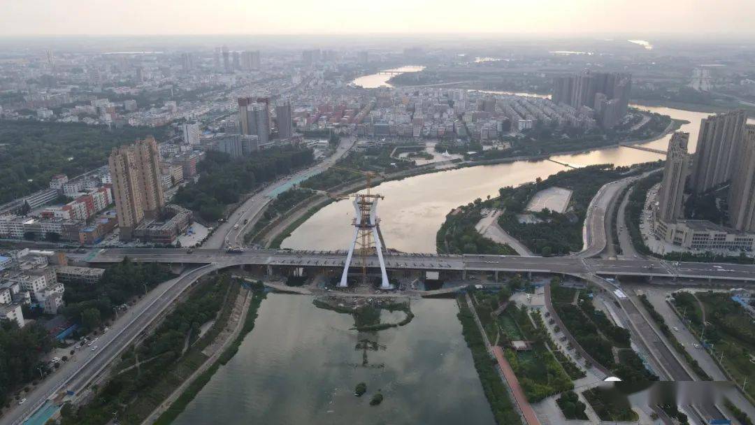 有望七一通车邓州穰城路跨湍河大桥最新航拍