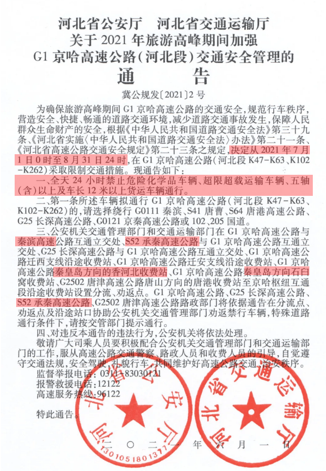 00——19:00北戴河区限行时间:2021年4月1日起至10月31日限行区域海港