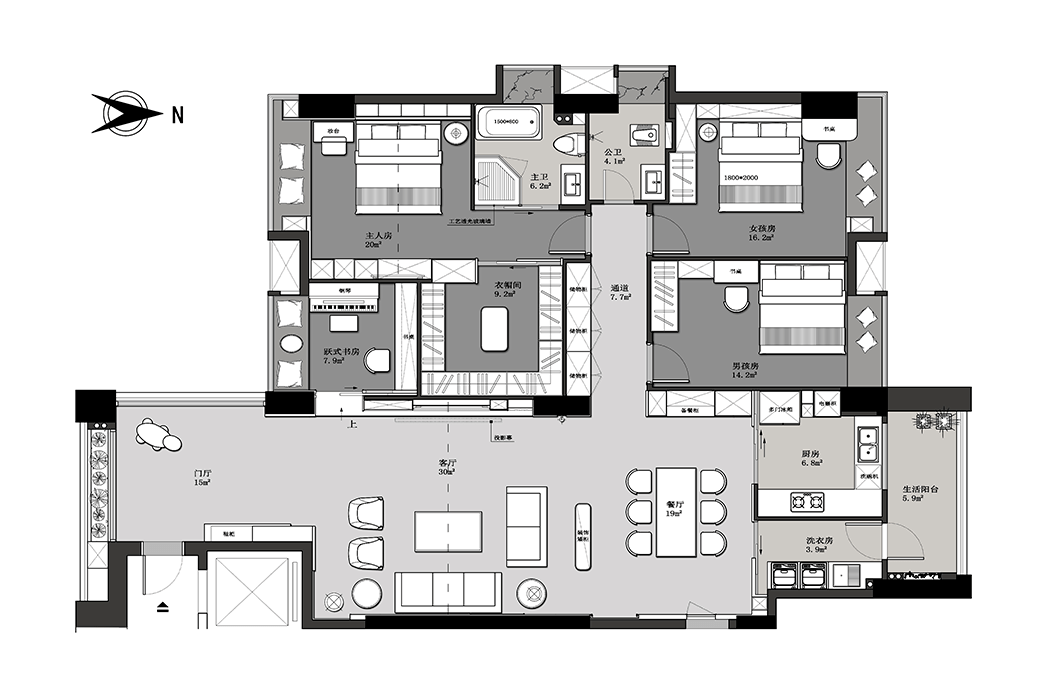 200㎡简约大平层,灰木之间,质朴自然 | 积木空间设计