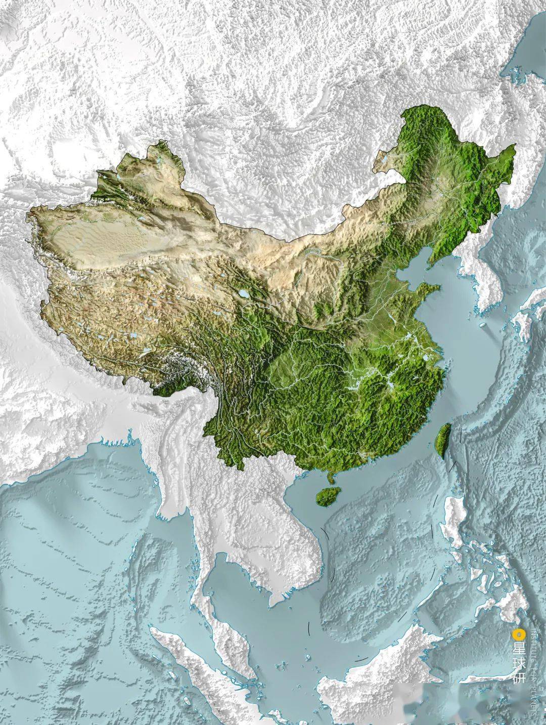 ▼(中国地形图,制图@郑伯容&陈静怡/星球研究所)从空间上认识中国地理