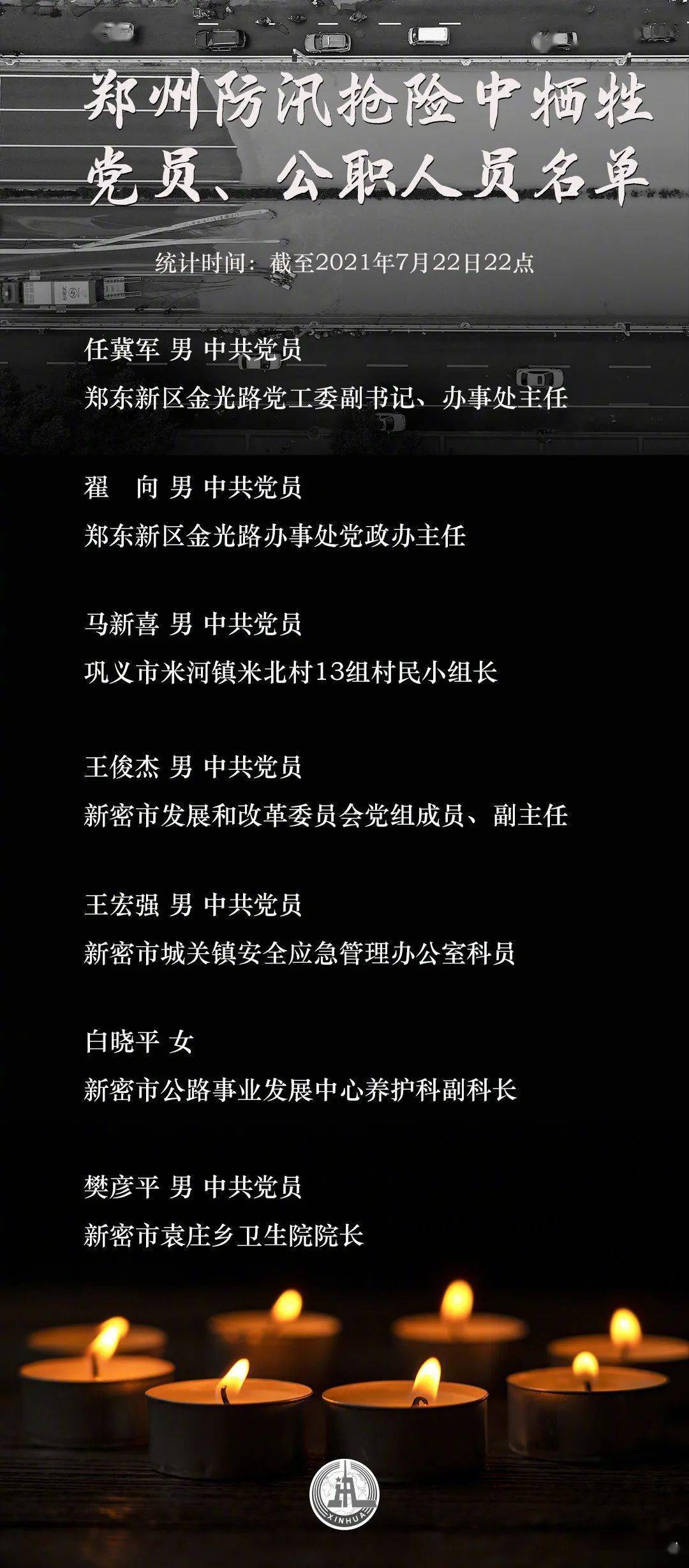 哀悼！郑州7名牺牲党员干部名单公布