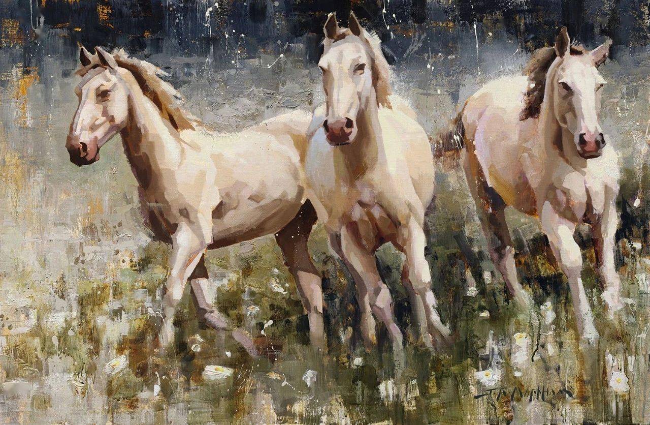 他笔下动物笔触粗犷有序色彩生动感人