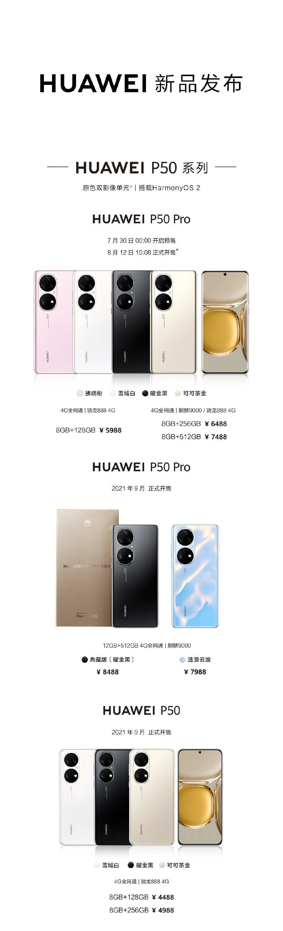 系列|华为P50系列亮相：首款预装鸿蒙的手机，不支持5G网络