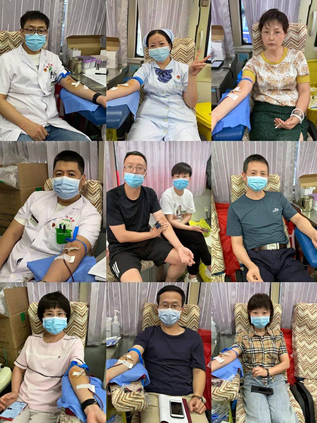 活动现场,输血科科长陈永刚带头献血,其他医护人员都安排好手头工作