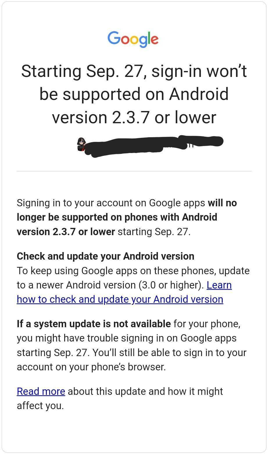 Google將關閉安卓 Android 2.3.7 及以前版本的帳號登陸 科技 第2張