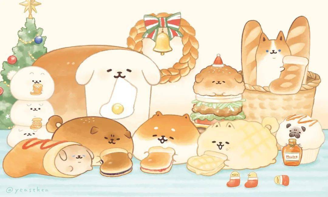 超治愈系插画胖狗面包店
