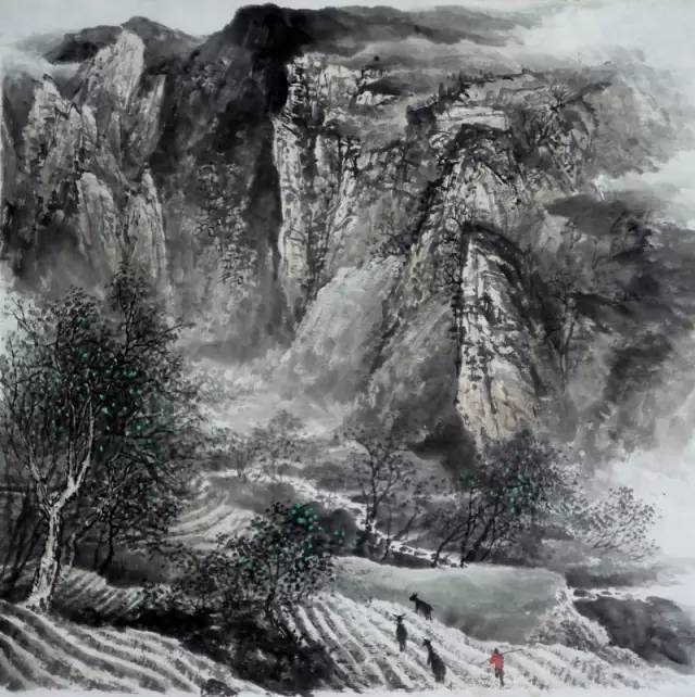 他的山水作品峰峦叠嶂气势恢宏