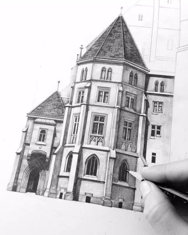 绘画素描的建筑优雅的留白