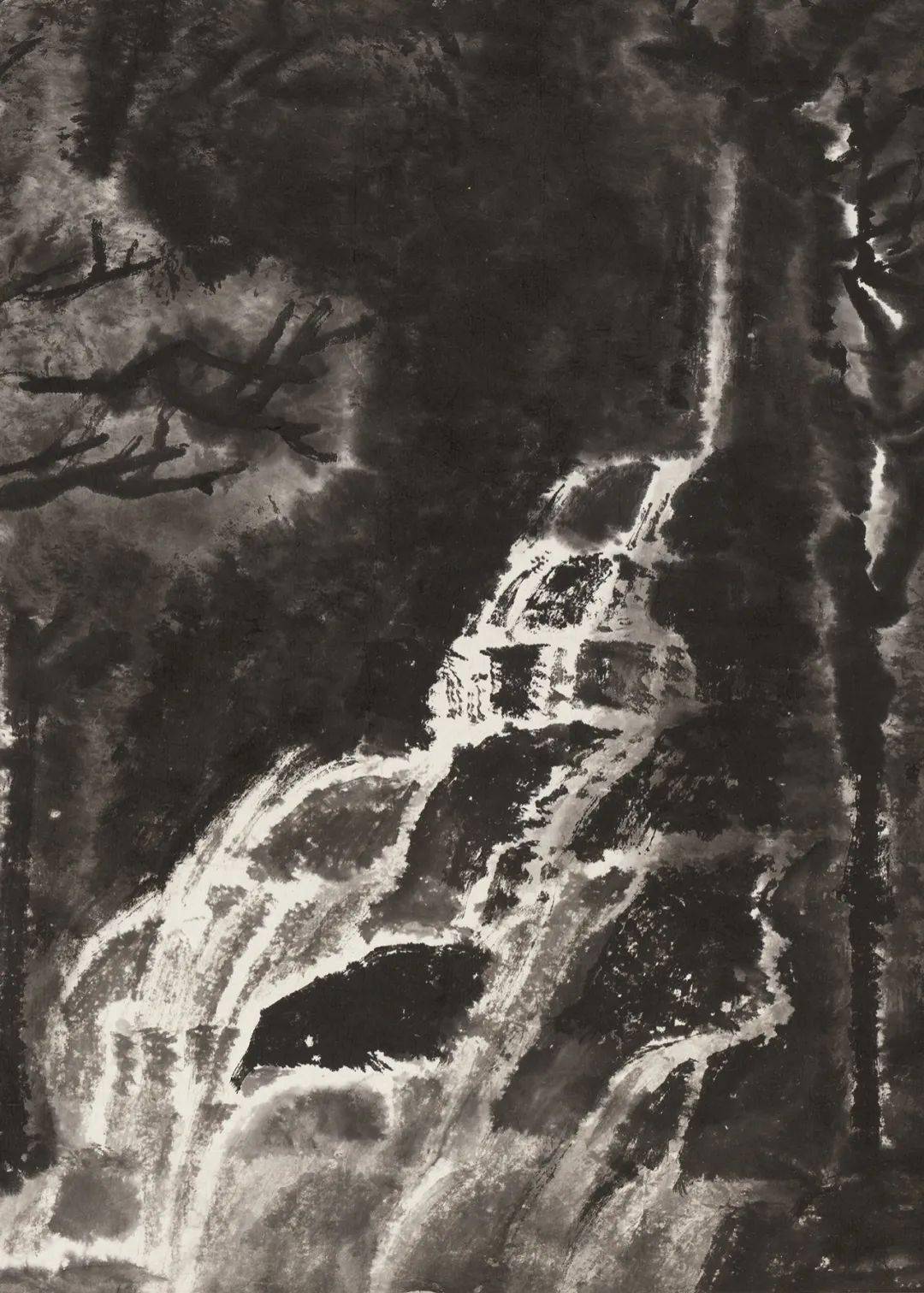 初秋,赏李可染笔下飞瀑_瀑布