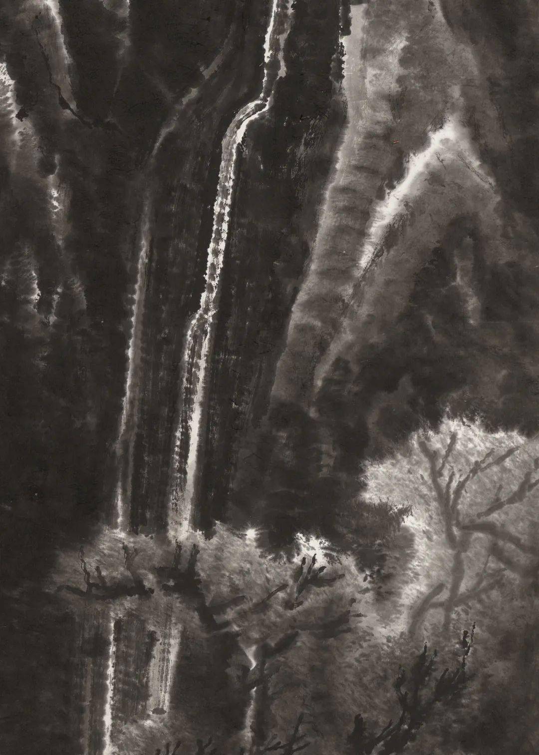 初秋,赏李可染笔下飞瀑_瀑布