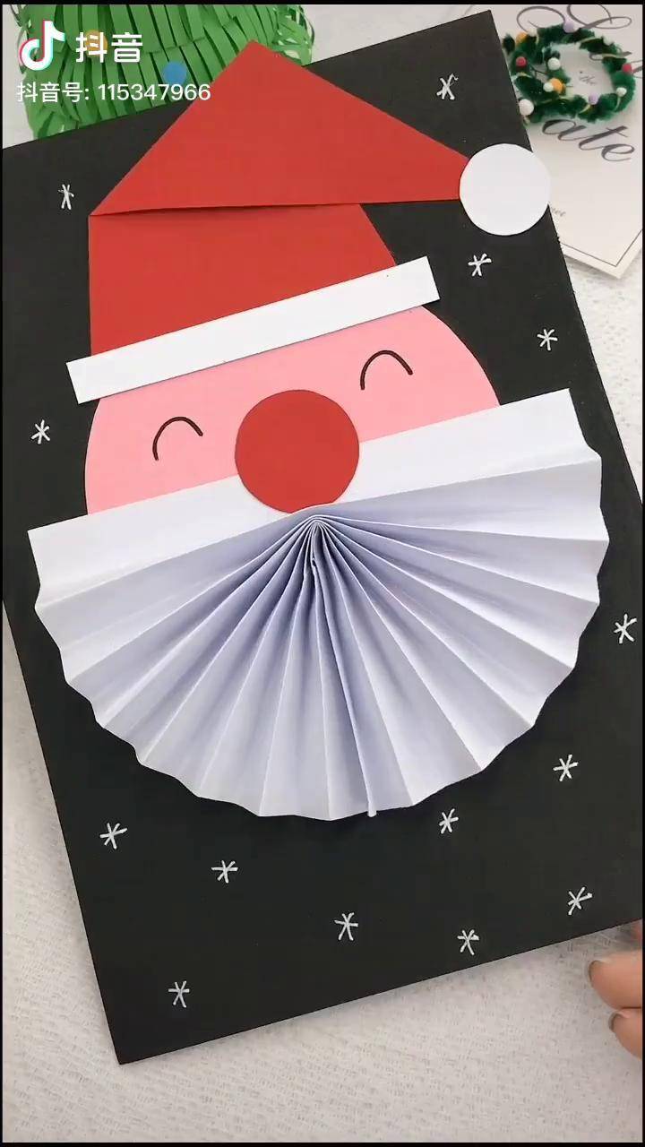 扇子做立体圣诞老人贴画圣诞节手工
