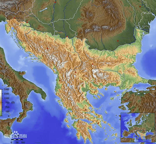 巴尔干半岛与西班牙,葡萄牙所在的伊比利亚半岛及意大利所在的亚平宁