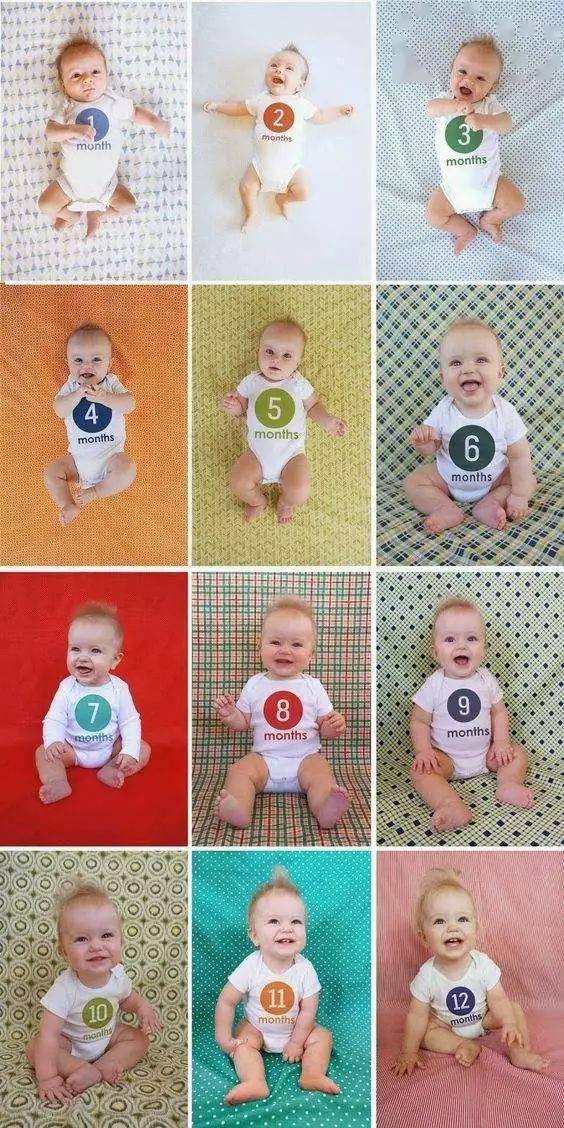 如果宝宝还非常小,可以将宝宝每个月变化的照片拼起来,也非常有意义